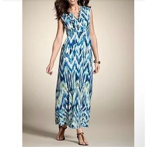 Chico’s Blue Green Tie Dye Sleeveless Maxi Dress Resort Artsy Art To Wear NWT